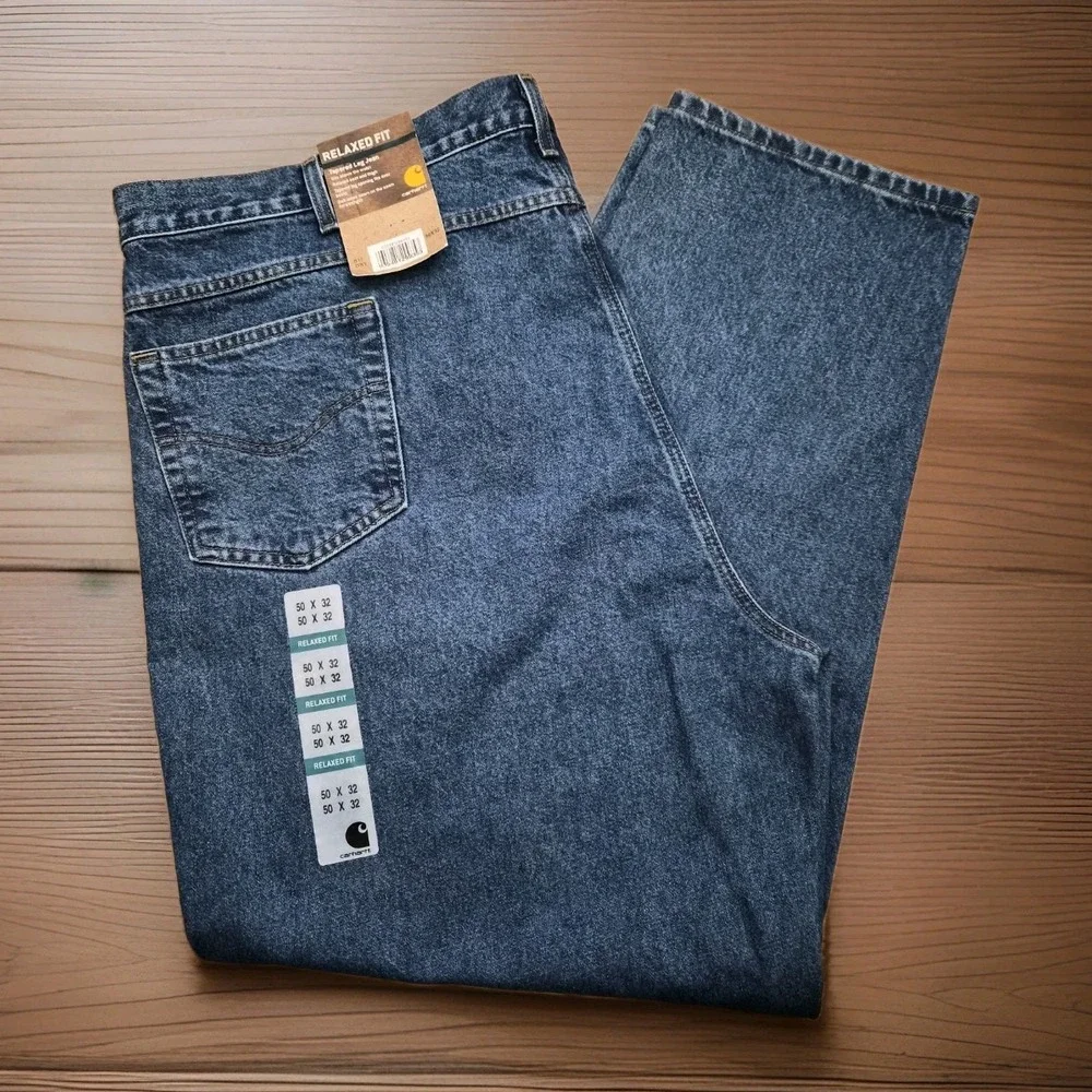 NWT Carhartt B17 Relaxed Fit Tapered Leg Jeans Mens 50x32 Blue Denim